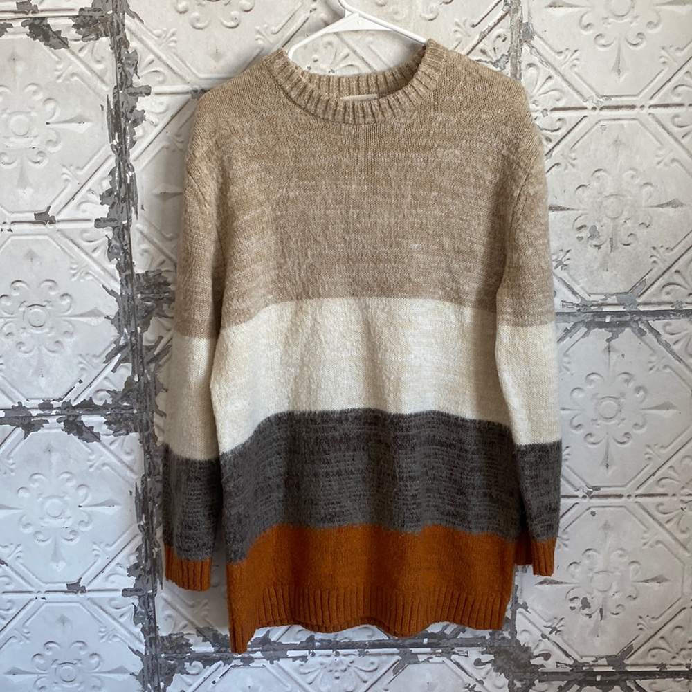Cozy contrast striped tunic sweater